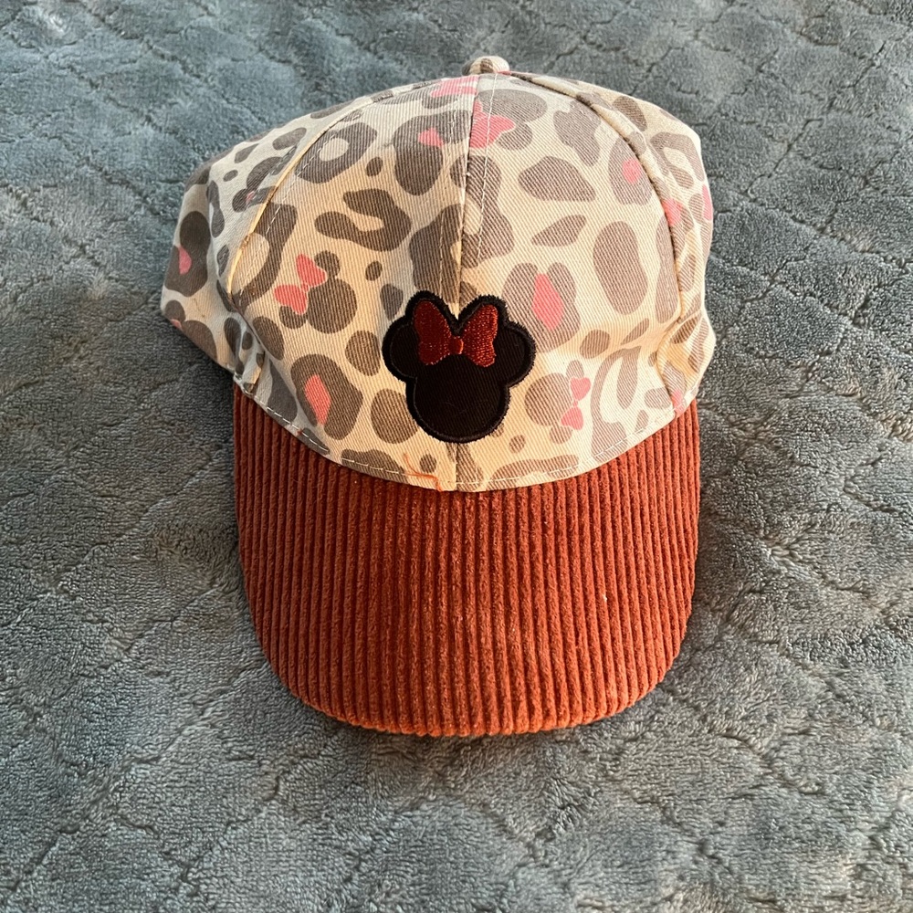 Disney Junior Minnie Mouse Girls Hat Leopard Print Corduroy Brim Baseball Cap